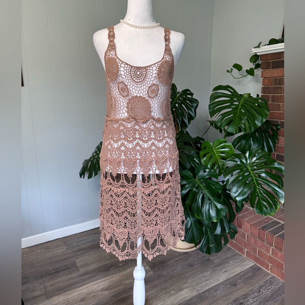 Crocheted Midi Dress Sleeveless Beach Cover-Up